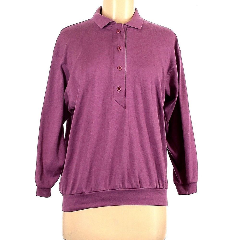 VNTG LANDS' END Womens Sweater SZ M Pullover Purple 3/4 Sleeve 100% Cotton